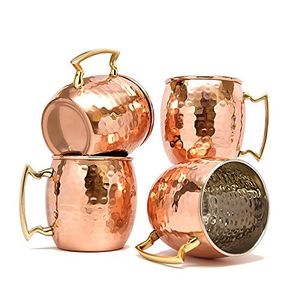 Tasse à Moscow Mule en cuivre martelé de luxe avec accent en laiton moderne, vaisselle de bar en cuivre, mugs à Moscow Mule - Product Image 2