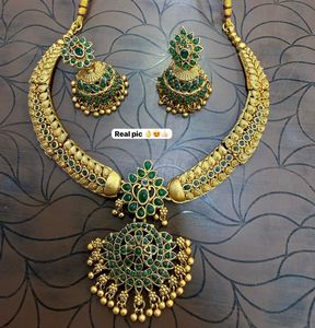 High Quality Traditional Tempal Laxmi <b>Gold</b>-Plated Flower Design Coin Necklace Earrings <b>Set</b> Crystal Rhinestone Ethnic Wedding - Product Image 2