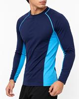 Rashguard intégral pour homme, bleu marine avec empiècements turquoise, respirant, écologique, anti-UV, séchage rapide, anti-transpiration, 100 % polyester 180g