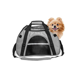 Breathable Mesh Pet <b>Backpack</b> Carrier Gray Black Oxford Soft-Sided Dog Travel Bag With Zipper Closure Double Handle - Product Image 1