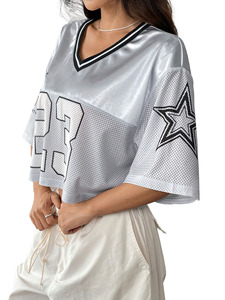 Camiseta Deportiva Metálica Plateada al Por Mayor, Personalizable, Transpirable, para Mujer, Estilo Hip Hop, Uniforme de Equipo, Talla Grande - Product Image 4