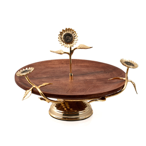 Soporte para Pastel de Madera de Acacia de 2 Niveles Hecho a Mano con Detalles Rústicos de Pájaros en Peltre, Elegante Bandeja de Madera de Dos Niveles para Servir Postres - Product Image 6