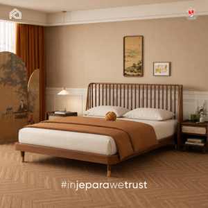 Lit plateforme King Size en teck Kirana Spindle, style Mid-Century Modern, avec pieds en laiton, mobilier de chambre d'hôtel de luxe, Jepara - Product Image 6
