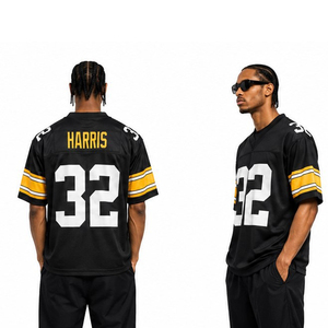 Maillot de football américain noir pour homme, numéro 32, col en V, manches courtes, polyester respirant, coupe classique, toutes saisons - Product Image 5