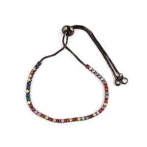 Bracelet tennis CZ plaqué rhodium noir, pierres précieuses multicolores, bijoux de luxe, bracelet ajustable pour femmes - Product Image 3
