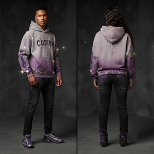 Sweat-shirt à capuche surdimensionné pour homme avec croix gothique en strass personnalisés, imprimé violet, tricoté, style streetwear automne - Product Image 6