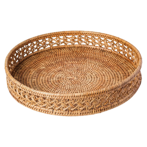 Elegante bandeja redonda de ratán, cesta decorativa de mimbre natural para mesa de centro, otomana, pan, frutas, hogar - Product Image 4