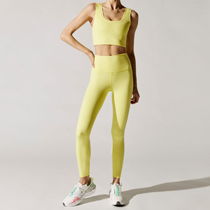 Soutien-gorge de sport dos nageur jaune pour femme, maintien moyen, pour yoga et entraînement, couleur unie, en Spandex/Nylon, respirant - Product Image 1