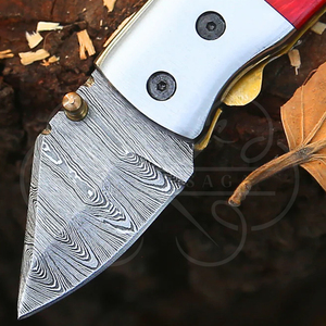 Mini couteau pliant de poche en acier Damas avec manche à motif drapeau du Texas, couteau EDC fait main sur mesure, lame tranchante, couteau de camping en plein air - Product Image 3