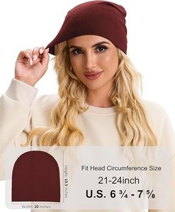 Solid Slouchy Beanie <b>Winter</b> <b>Hat</b> for <b>Women</b> 100% Acrylic Knit Cap Casual Style Maroon Color Head Circumference 56-58CM - Product Image 2