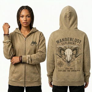 Sudadera con capucha personalizada estilo vintage con cremallera, 500GSM, felpa francesa, gráfico de calavera de la Estatua de la Libertad, estilo retro, ropa urbana para mujer. - Product Image 3