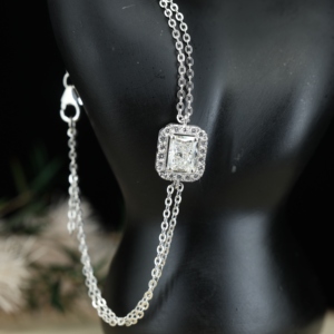 Ailmay - Pulsera de Cadena con Dijes de Plata de Ley 925, Diseño Rectangular de Lujo con Moissanita de 1 Quilate, para Mujer, Boda, Compromiso - Product Image 4