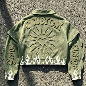 Veste en jean streetwear de luxe pour homme, marron, grande taille, style vintage, ornée de strass, nouveaux modèles personnalisés, de créateur - Product Image 3