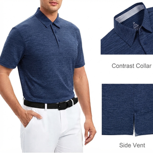 Camisa de Hombre Estilo Urbano, Manga Corta, Tejido Jersey Sólido, Mezcla de Poliéster/Algodón, Logotipo Frontal, Secado Rápido, Casual, con Botones - Product Image 5