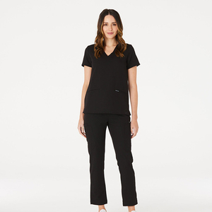 Ensemble de blouses médicales tricotées unies, coupe ajustée, en polyester extensible, à manches courtes, haute qualité, sans couture, pour la mode OEM sur mesure, vente en gros - Product Image 3