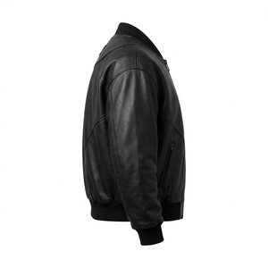 Black Real Cowhide Leather Bomber Jacket Mens Quilted Winter <b>Warm</b> Casual Urban Varsity Zip Up Outerwear Custom Factory Vendor - Product Image 3