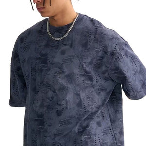 T-shirt personnalisé en coton 100% pour homme, design streetwear, logo personnalisé, effet vieilli, couleur unie, vente en gros, éco-responsable - Product Image 3