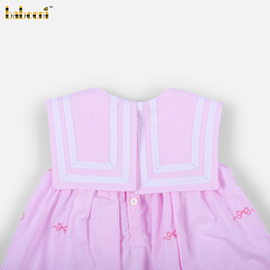 DR4598-<b>Girls</b> <b>Pink</b> Plaid Bow Embroidered Eco-Friendly Breathable Mini <b>Dress</b>-ODM Children's Spring Summer 100% Cotton - Product Image 5