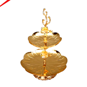 Antique Design 2 Tier Gold Metal Cake <b>Stand</b> With Lotus Leaf Designer Style For Parties & Home Decor Cup Cake <b>Stand</b> - Product Image 1