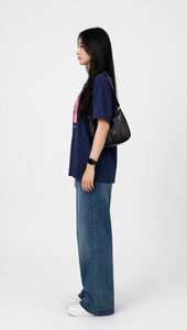 เสื้อยืดโอเวอร์ไซส์สีน้ำเงินกรมท่าสำหรับผู้หญิง คอกลม แขนสั้น ลำลอง ใส่สบายสำหรับฤดูร้อน - Product Image 2