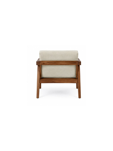 Chaise de salle à manger moderne, fauteuil rembourré, structure en bois massif, tissu beige, design mid-century, chaise de salon - Product Image 6