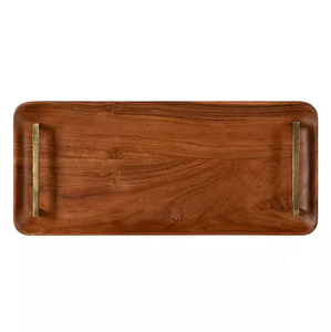Bandeja de Madera de Acacia con Diseño de Ranuras, Bandeja de Servicio de Madera Natural para Cocina y Hogar, Bandejas Decorativas de Madera para Alimentos - Product Image 5