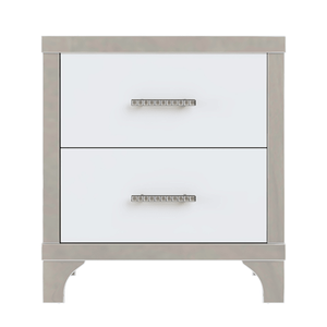 Elegante Comodino Lucido con Maniglia in Metallo, Tavolino a Specchio con 2 Cassetti per Camera da Letto e Soggiorno, Bianco - Product Image 4