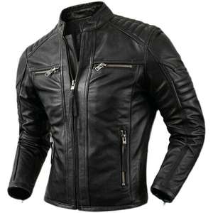 100% Genuine Leather Coated Unisex Motorcycle <b>Jacket</b> with Custom Logo and Label Embroidered High-Collar Cotton-Filled Women's - Product Image 1