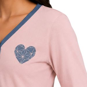 Ensemble pyjama court à manches longues pour femme, rose et bleu, avec broderie cœur, en coton doux tricoté, pantalon large, personnalisable OEM - Product Image 3