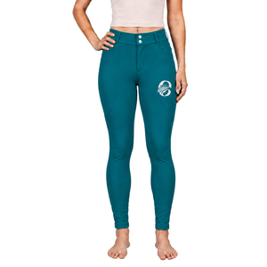 Leggings de equitación verde azulado para mujer, pantalones de equitación de cintura alta, elásticos con agarre de silicona, para entrenamiento de equitación. - Product Image 1