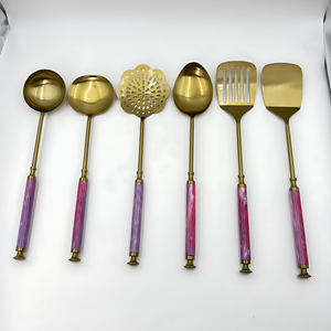 Ensemble de cuisine créatif en acier inoxydable de 6 pièces avec poignée en résine, finition plaquée or de haute qualité pour une utilisation en cuisine - Product Image 2