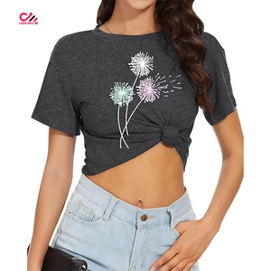 Camiseta corta de algodón de alta calidad con bordado floral, manga corta, cuello redondo, corte holgado, informal, para primavera/verano, 100% algodón jersey. - Product Image 4