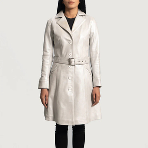 Manteau Trench Élégant en Soie Blanche avec Ceinture, Col Montant, Manches Classiques, Longueur Longue, Fermeture Éclair, Coupe-Vent, Respirant, Épais pour l'Hiver - Product Image 4