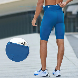 Shorts de compression mi-taille pour hommes, bleus, en Spandex et Polyester, à séchage rapide, avec poches, pour le sport, la course, la gym et le fitness - Product Image 3