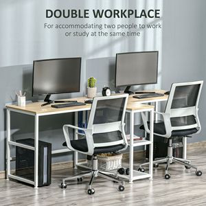 83FT Large Office Desk Double <b>Study</b> Writing <b>Table</b> with Storage Shelves Durable MDF Material Natural Finish for Home Office - Product Image 4