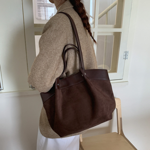 <b>Black</b> Genuine Leather Shoulder <b>Bag</b> Lichee Texture Minimalist Design Open Top Two <b>Straps</b> 50-65cm Length All Seasons Daily Use - Product Image 2