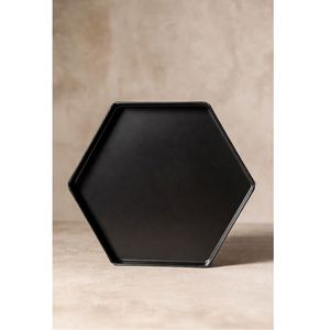Plateau de service hexagonal en métal noir moderne, finition mate, plateau décoratif pour table basse, plateau à nourriture géométrique minimaliste pour la maison - Product Image 1