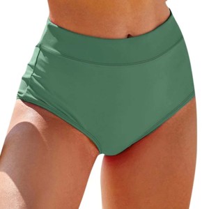 Women 2 Piece Solid Color High Waist Bikini Set Round Neck Crop Top Spandex Polyester Swimwear Stretch Breathable Quick Dry - Product Image 3