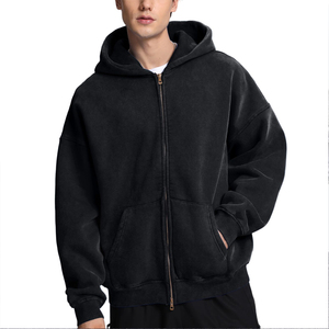 Sweat à capuche pour homme de haute qualité, entièrement zippé, en coton, effet délavé, personnalisable avec broderie, pour garçons. - Product Image 2