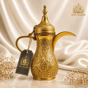 Skies Traders – Pichet à café turc en laiton de luxe gravé, style Dallah arabe, bouilloire thermique vintage du Moyen-Orient - Product Image 3