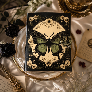 Blank Spell <b>Book</b> <b>Shadows</b> Journal Lock Clasp Vintage Handmade Leather Eco-Friendly Paper Luna Moths Morpho Butterfly Print Diary - Product Image 1