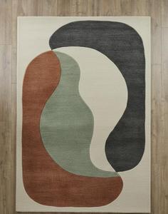 Modern Abstract Wave <b>Block</b> Wool Anti-Slip Medium Pile Area Rug Soft Tufted Cotton Canvas Backing Terracotta Sage Green Cream - Product Image 1