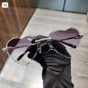 Unique Round Cut Moissanite <b>Stainless</b> Steel Hip Hop Fully Iced Out 2 Row Diamond Hart Shape Black Lens Diamond Frame Sun <b>Glasses</b> - Product Image 1