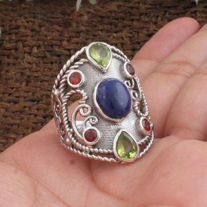 Anillo de Lapislázuli Natural al por Mayor, Anillo de Plata de Ley 925 con Gema Azul Real Vintage para Mujer, Precio de Fábrica de Joyería Fina - Product Image 5