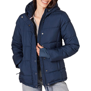 Hooded Collar Women's <b>Winter</b> Top Quality Bomber Puffer Jacket Printed Knitted Polyester Filled Casual Loose Fit Breathable Soft - Product Image 1