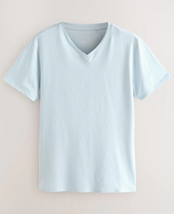Camiseta de algodón jersey de manga corta con cuello en V para hombre, transpirable, corte regular, informal, 180g - Product Image 5