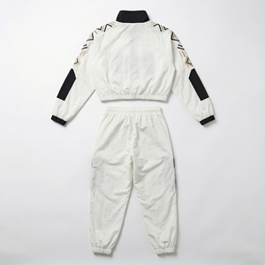 Conjunto Deportivo Unisex Blanco de Manga Larga, Corte Holgado, Estilo Urbano, Patrón Geométrico, con Cierre de Media Cremallera, para Primavera, Adulto - Product Image 2