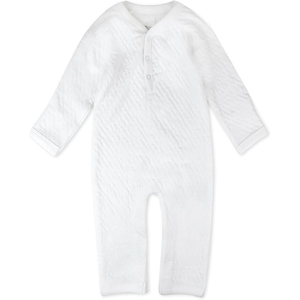 Combinaison bébé en tricot blanc à manches longues, col en V, fermeture boutonnée, coton doux, tenue pour bébé unisexe, toutes saisons - Product Image 1