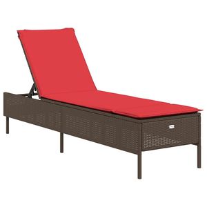 Chaise longue de patio en rotin PE marron et rouge, structure en acier thermolaqué - Product Image 2