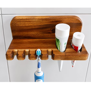 Support mural pour brosse à dents et dentifrice en bois, taille personnalisée, excellente qualité, décoration intérieure. - Product Image 6